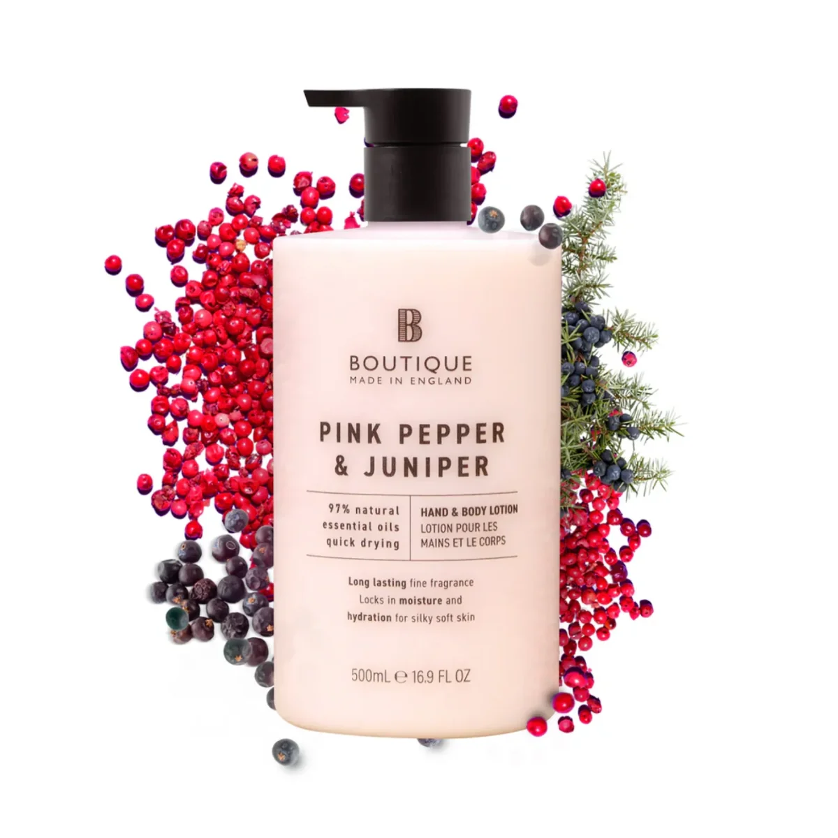 Lotiune pentru maini si corp cu parfum de Piper roz & Ienupar, 500ml, Boutique