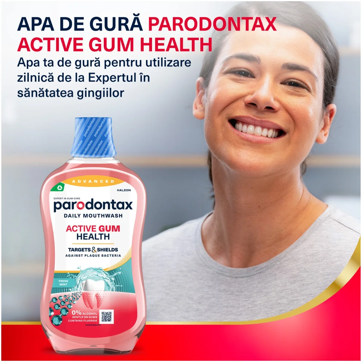Apa de gura fara alcool Active Gum Health Fresh Mint, 500ml, Parodontax