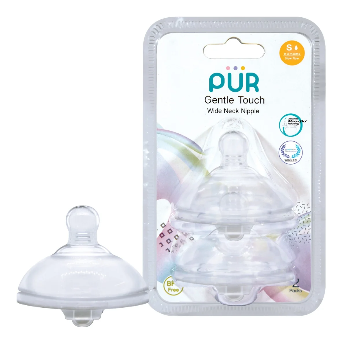 Set tetine silicon Gentle Touch marime S 0-3 luni, 2 bucati, PUR