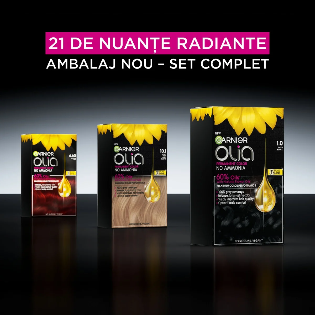 Vopsea de par permanenta fara amoniac 1.10 Black Sapphire Olia, 174ml, Garnier