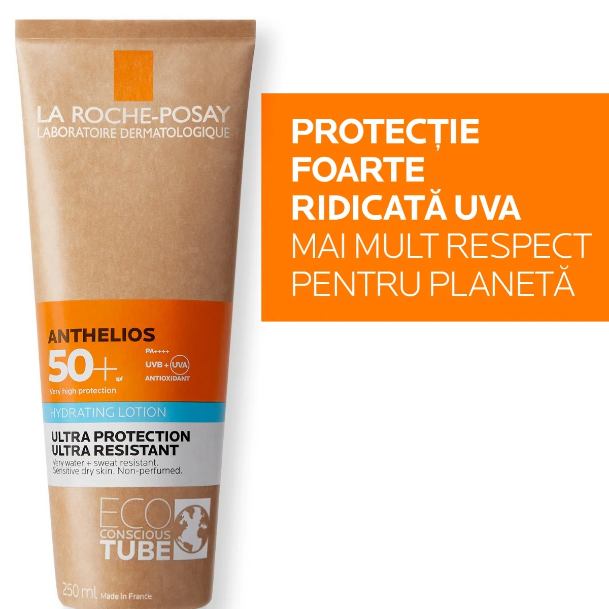 Lotiune hidratanta cu protectie solara SPF 50+ fata si corp piele sensibila Eco Tube Anthelios, 250ml, La Roche-Posay