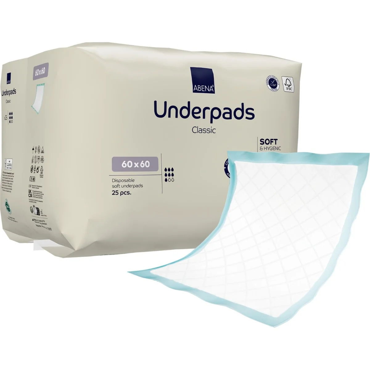 Aleze de unica folosinta Underpads Classic Soft & Confort 60x60cm, 25 bucati, Abena