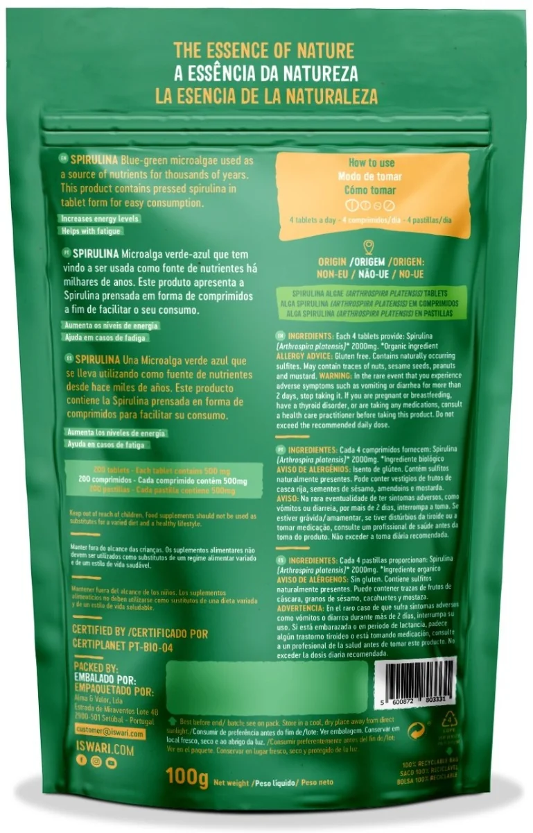 Spirulina bio sub forma de tablete, 200 tablete, Iswari