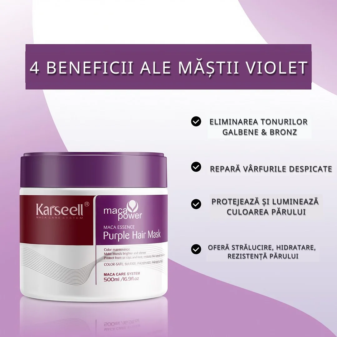 Masca pentru par blond Maca Essence Purple, 500ml, Karseell