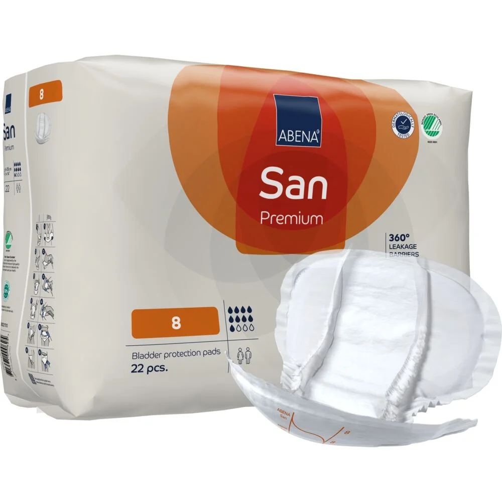 Absorbante anatomice pentru incontinenta moderata pana la severa San 8 Premium unisex cu absorbtie 2500ml, 22 bucati, Abena
