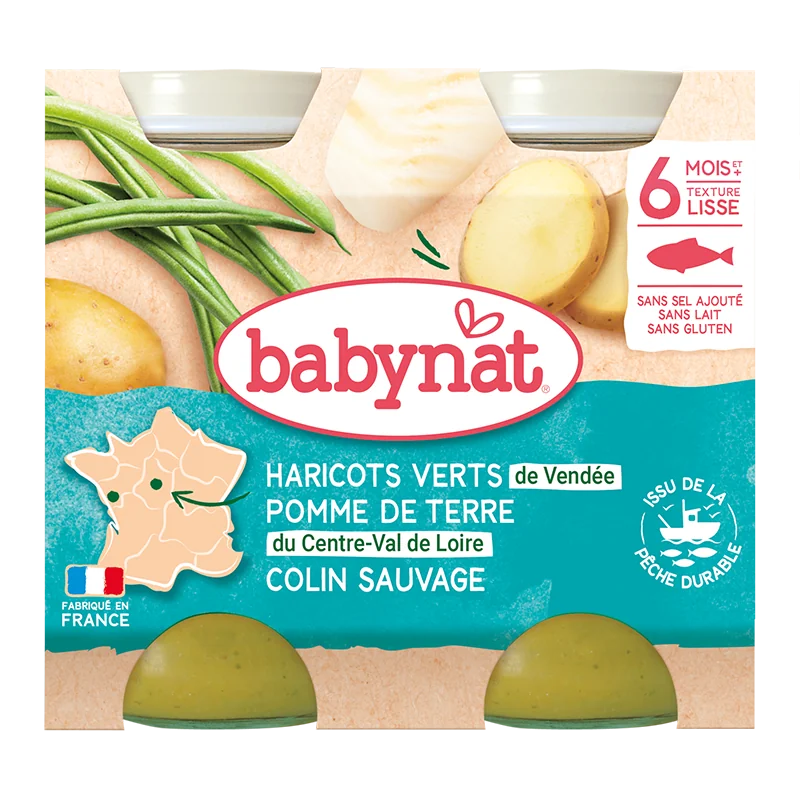 Piure de cartofi, fasole verde si peste cod, 2 x 200g, BabyBio