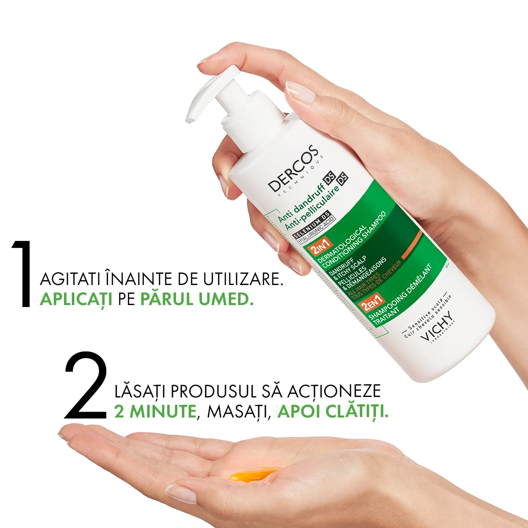 Sampon si balsam 2 in 1 anti-matreata pentru toate tipurile de par Dercos, 390ml, Vichy