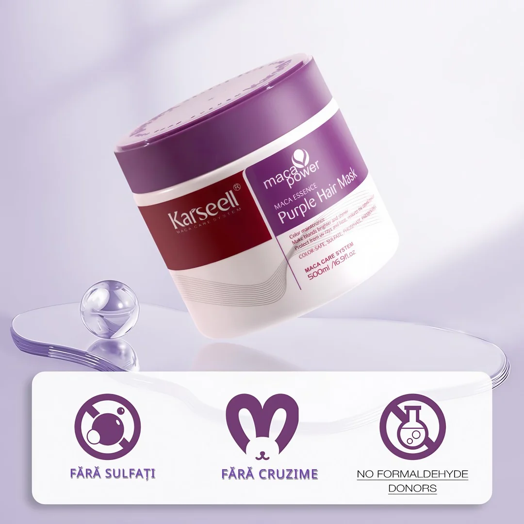 Masca pentru par blond Maca Essence Purple, 500ml, Karseell