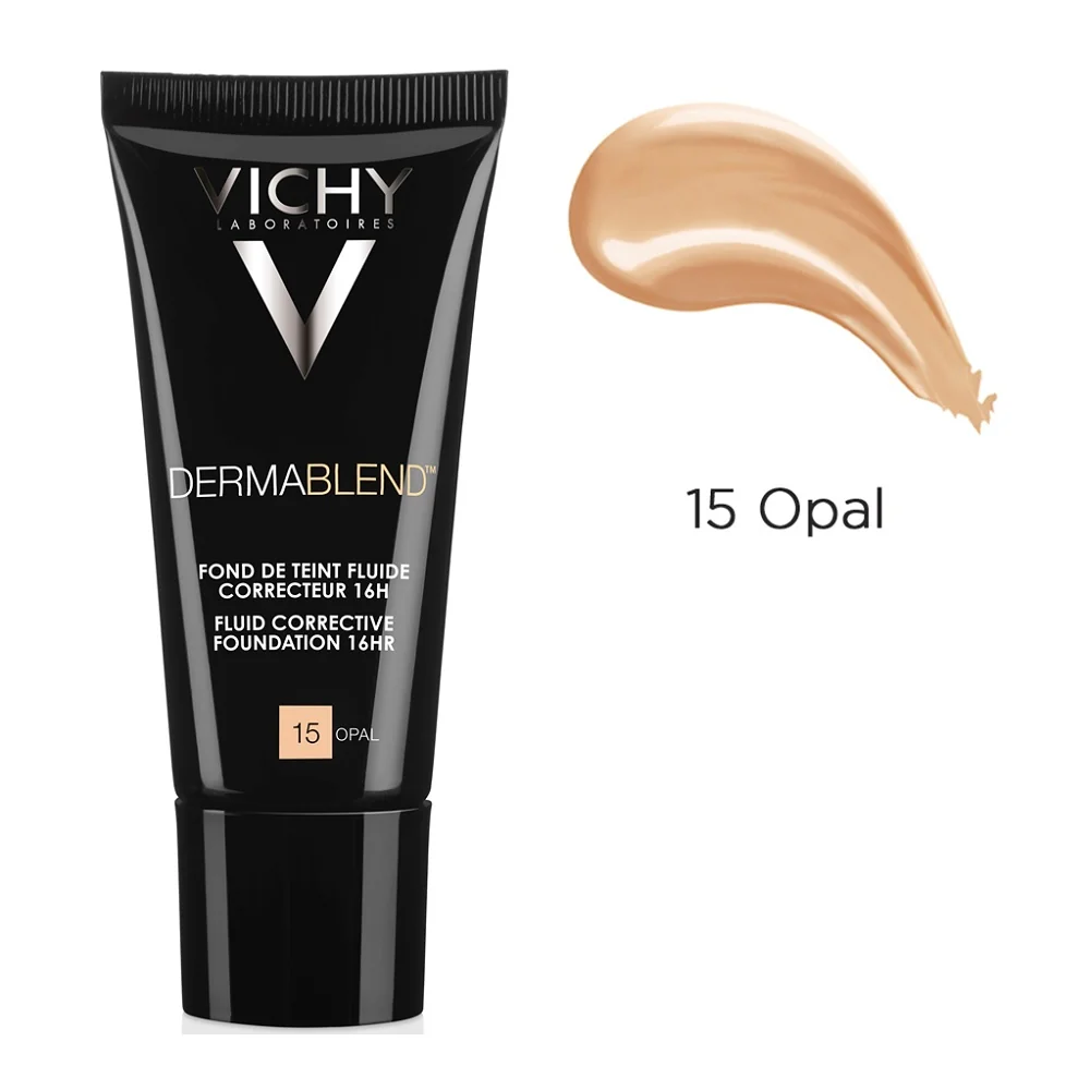 Fond de ten corector fluid rezistenta 16h SPF28 ten normal sau uscat Dermablend 15, 30ml, Vichy