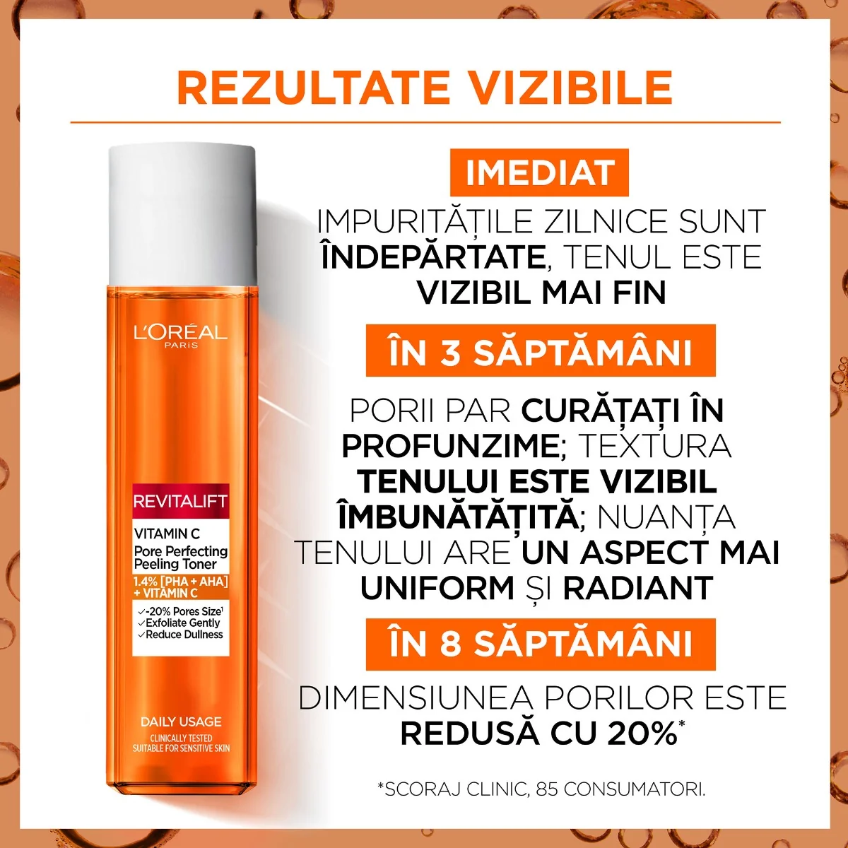 Lotiune tonica exfolianta cu vitamina C Revitalift Laser, 180ml, L'Oreal Paris