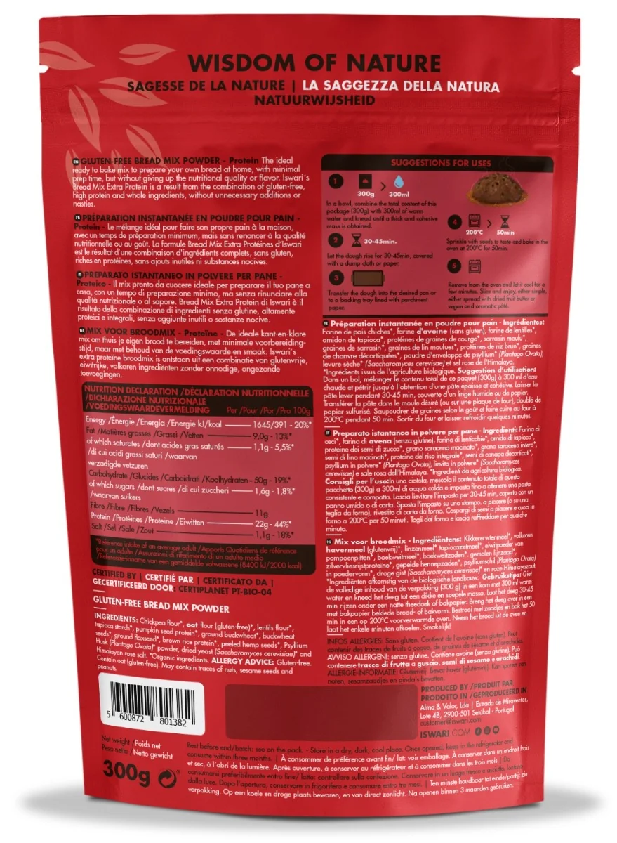 Mix instant pentru paine bio fara gluten protein organic, 300g, Iswari