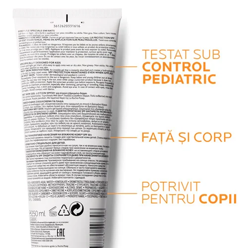 Lotiune gel pentru copii SPF 50+ Dermo-Pedriatrics Anthelios, 250ml, La Roche-Posay