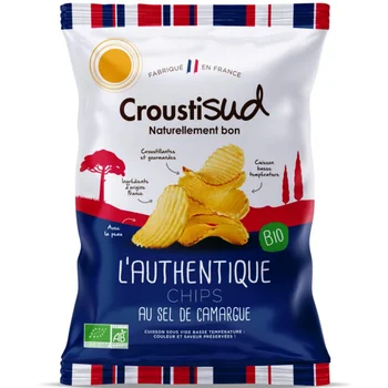 Chipsuri bio din cartofi cu sare de Camargue, 100g, Croustisud