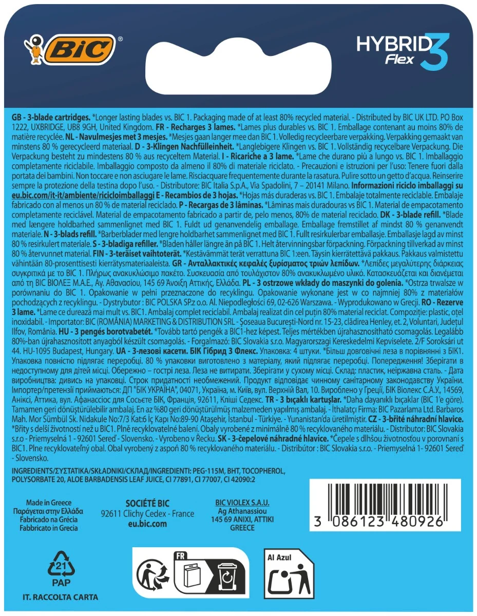 Pachet Rezerve aparat de ras Hybrid Flex 3, 4 bucati, BIC