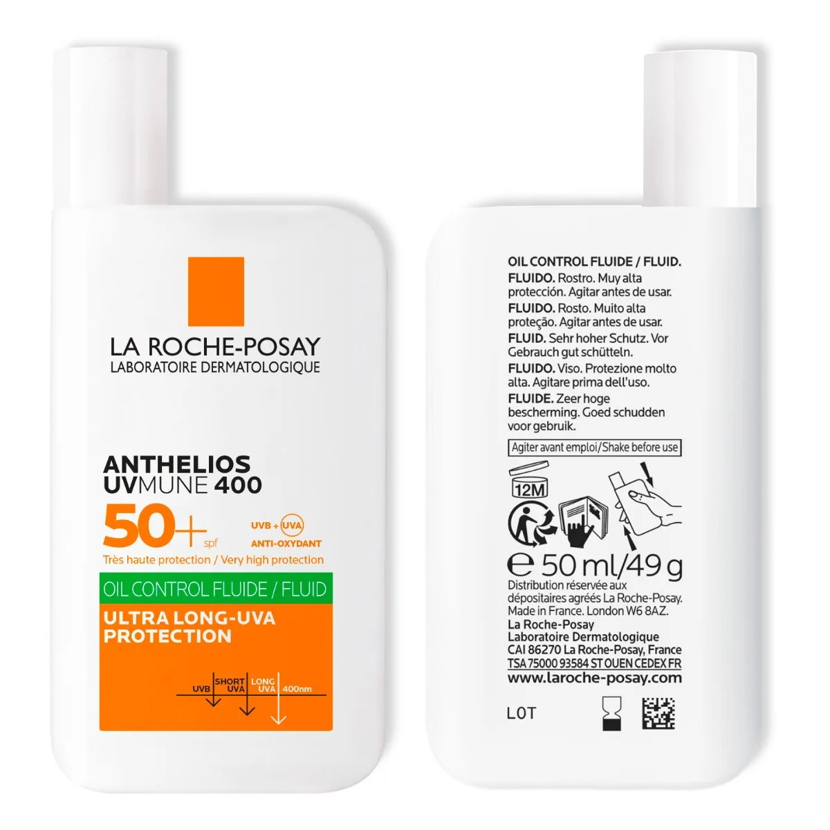 Fluid oil control cu protectie solara SPF 50+ textura ultra-fluida pentru ten mixt-gras Anthelios UV-Mune 400, 50ml, La Roche-Posay