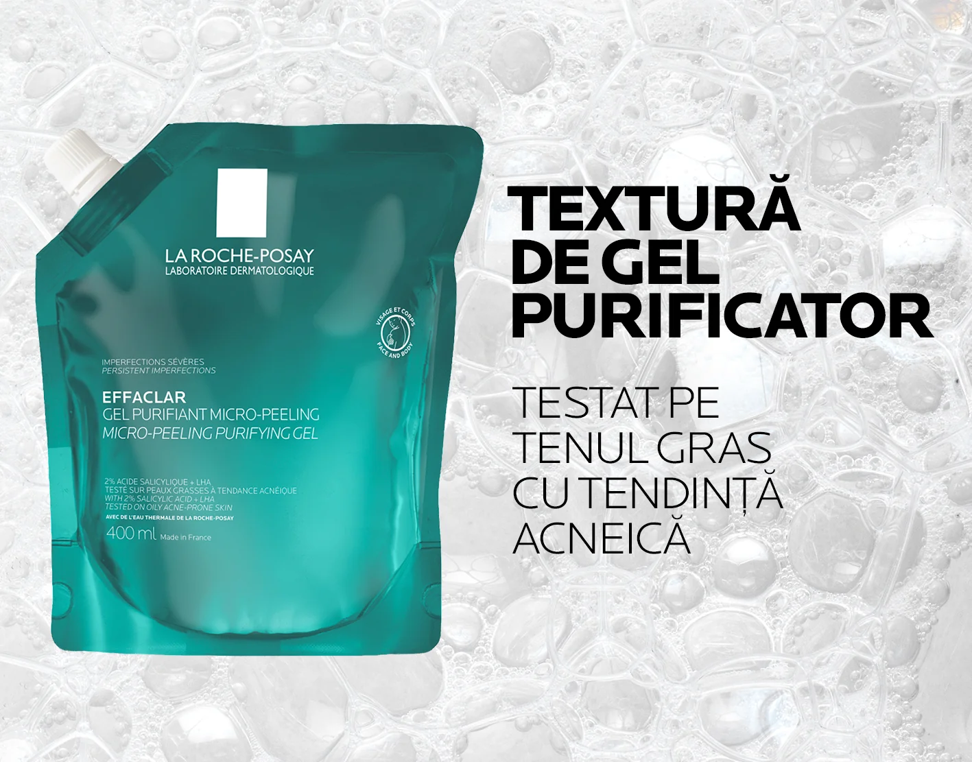 Rezerva de reincarcare Gel Purifiant Micro-Exfoliant Effaclar, 400ml, La Roche-Posay