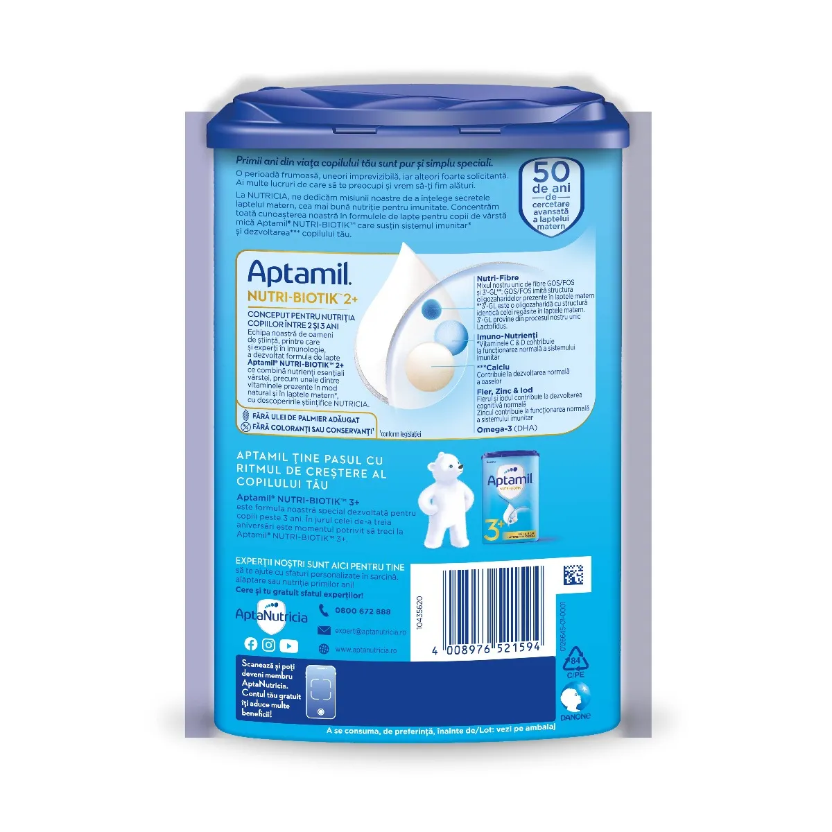 Lapte premium pentru copii de varsta mica 2-3 ani NUTRI-BIOTIK 2+, 800g, Aptamil 