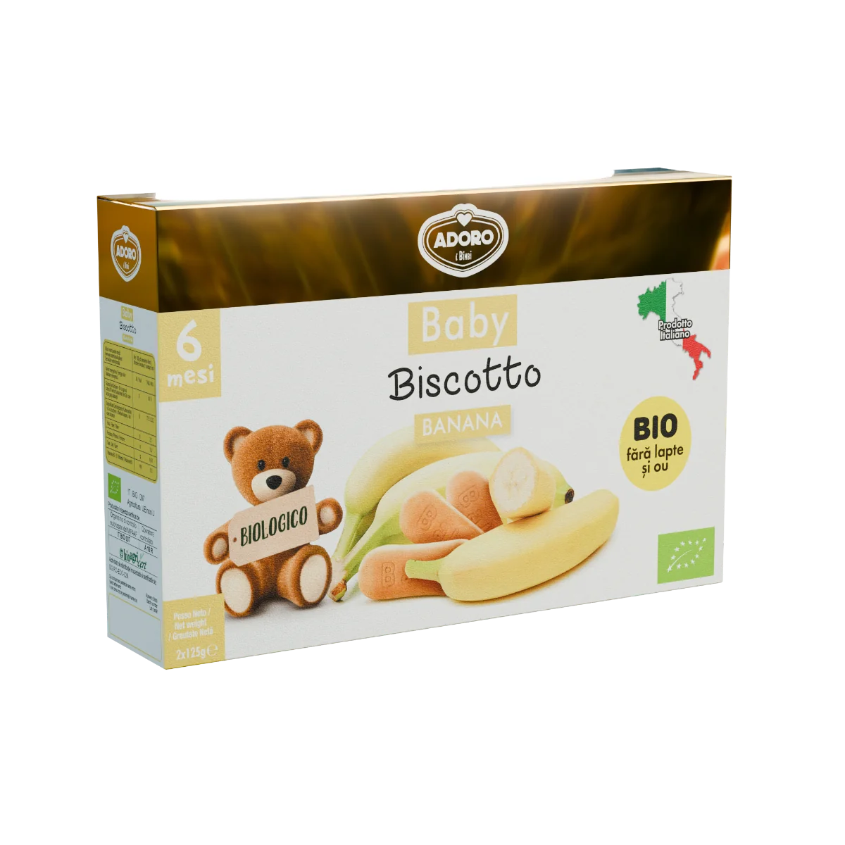 Biscuiti cu banane 6 luni+, 2 x 125g, Adoro Bimbi