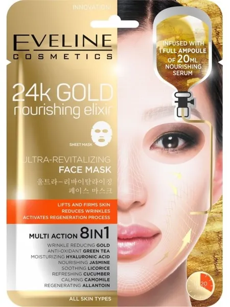 Masca de fata Korean 24k Gold Ultra, 1 bucata, Eveline Cosmetics