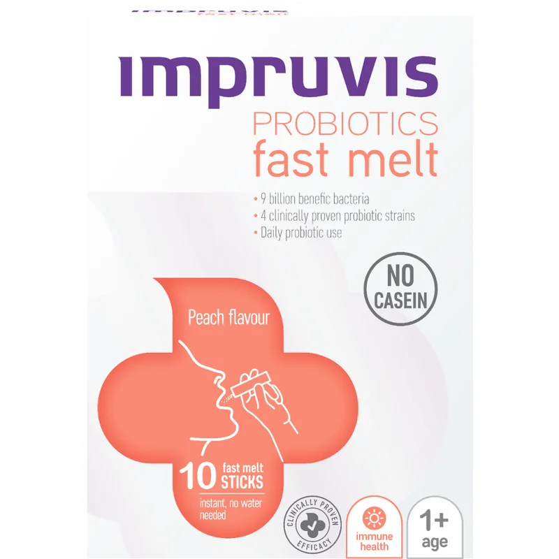 Probiotice Fast Melt cu aroma de piersica, 10 plicuri, Impruvis