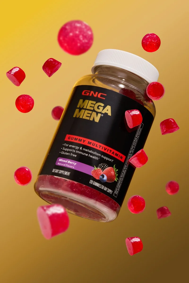 Complex de multivitamine pentru barbati cu aroma de fructe de padure Mega Men®, 120 jeleuri, GNC