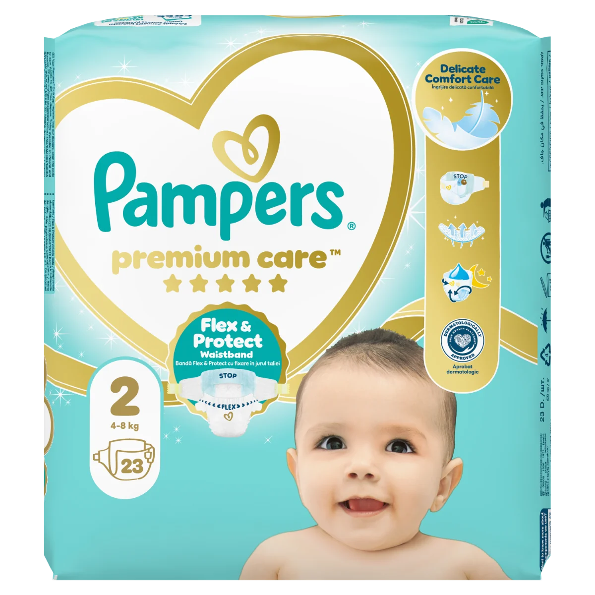 Scutece pentru bebelusi Premium Care, Marimea 2, 4-8 kg, 23 bucati, Pampers