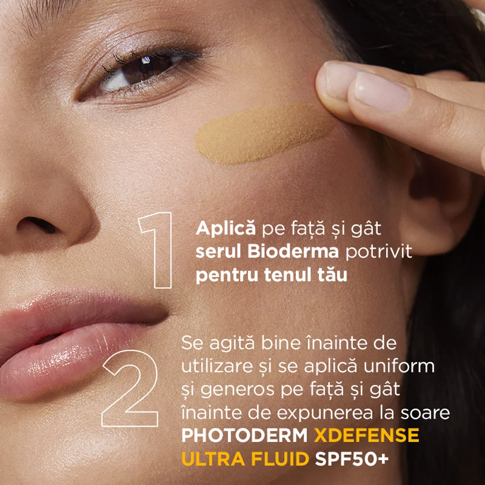 Crema colorata SPF50+ XDefense Ultra-Fluid Fototip 3 pentru protectie UV completa, 40ml, Bioderma