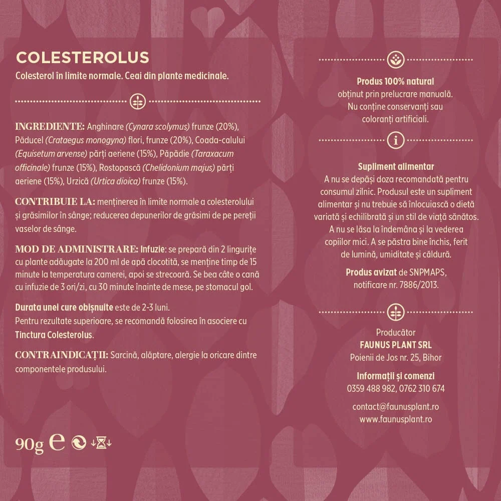 Ceai pentru colesterol si trigliceride marite Colesterolus, 90g, Faunus Plant