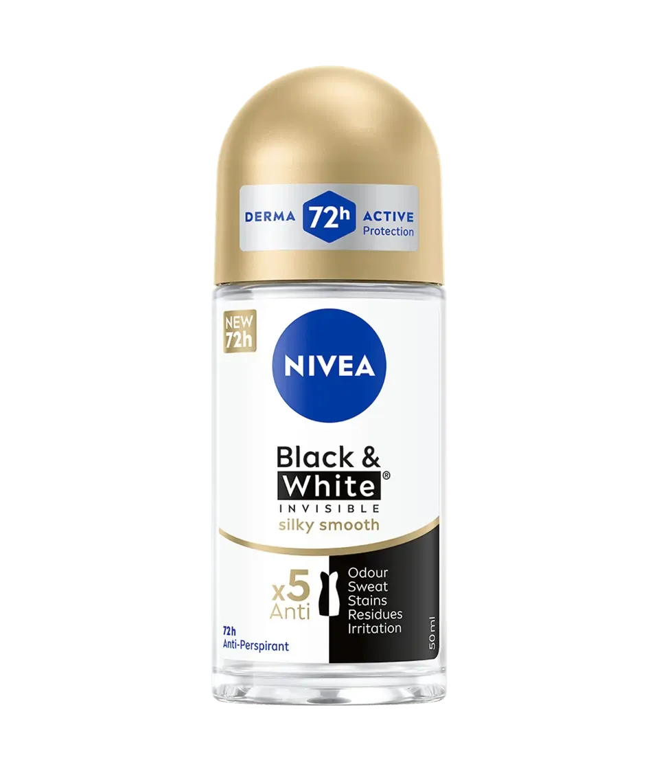 Deodorant roll-on pentru femei Black & White Silky Smooth, 50ml, Nivea