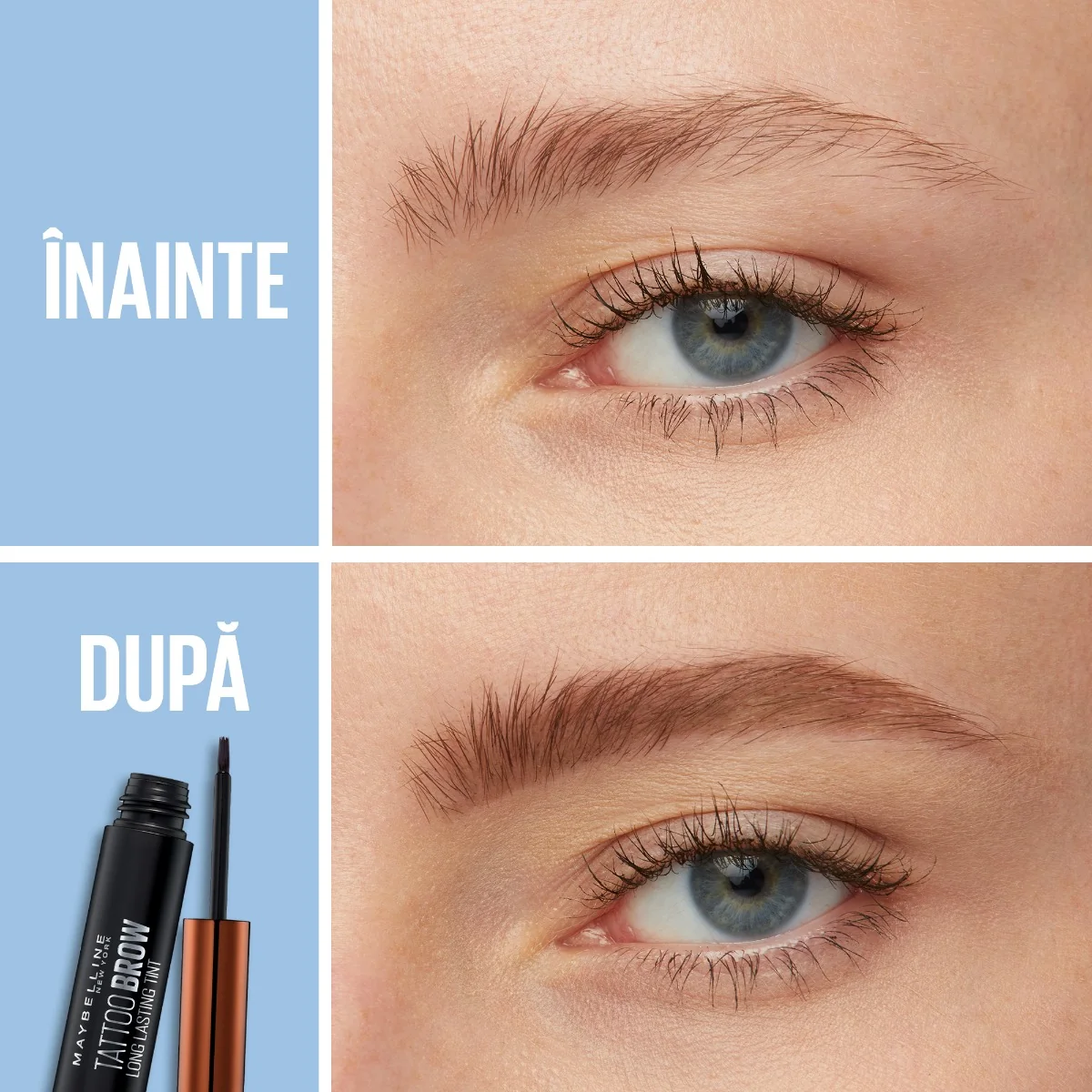 Vopsea gel pentru sprancene Tattoo Brow Peel-Off Tint Light Brown, 4.9g, Maybelline