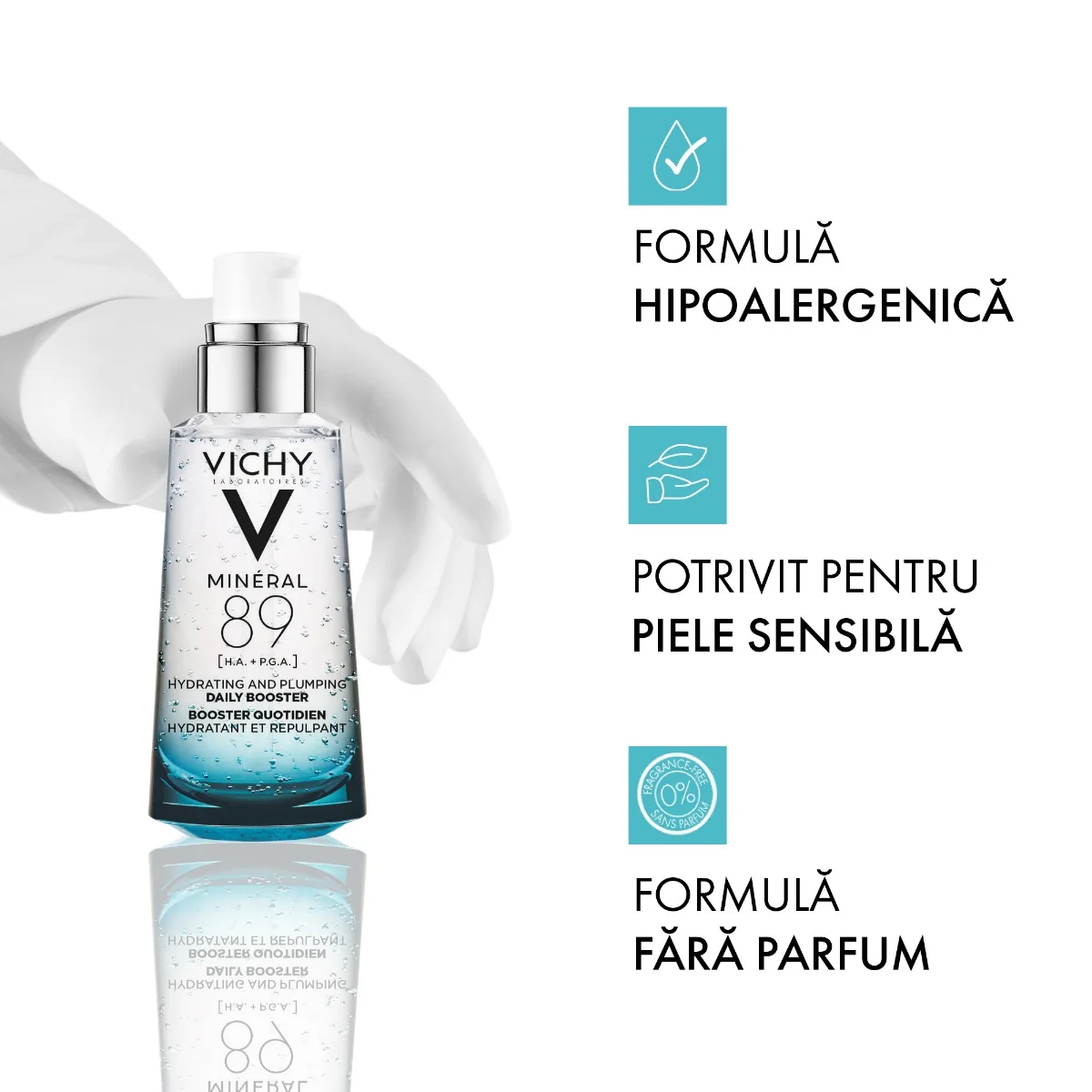Gel-booster zilnic cu acid hialuronic cu efect de hidratare si fortifiere Mineral 89, 50ml, Vichy