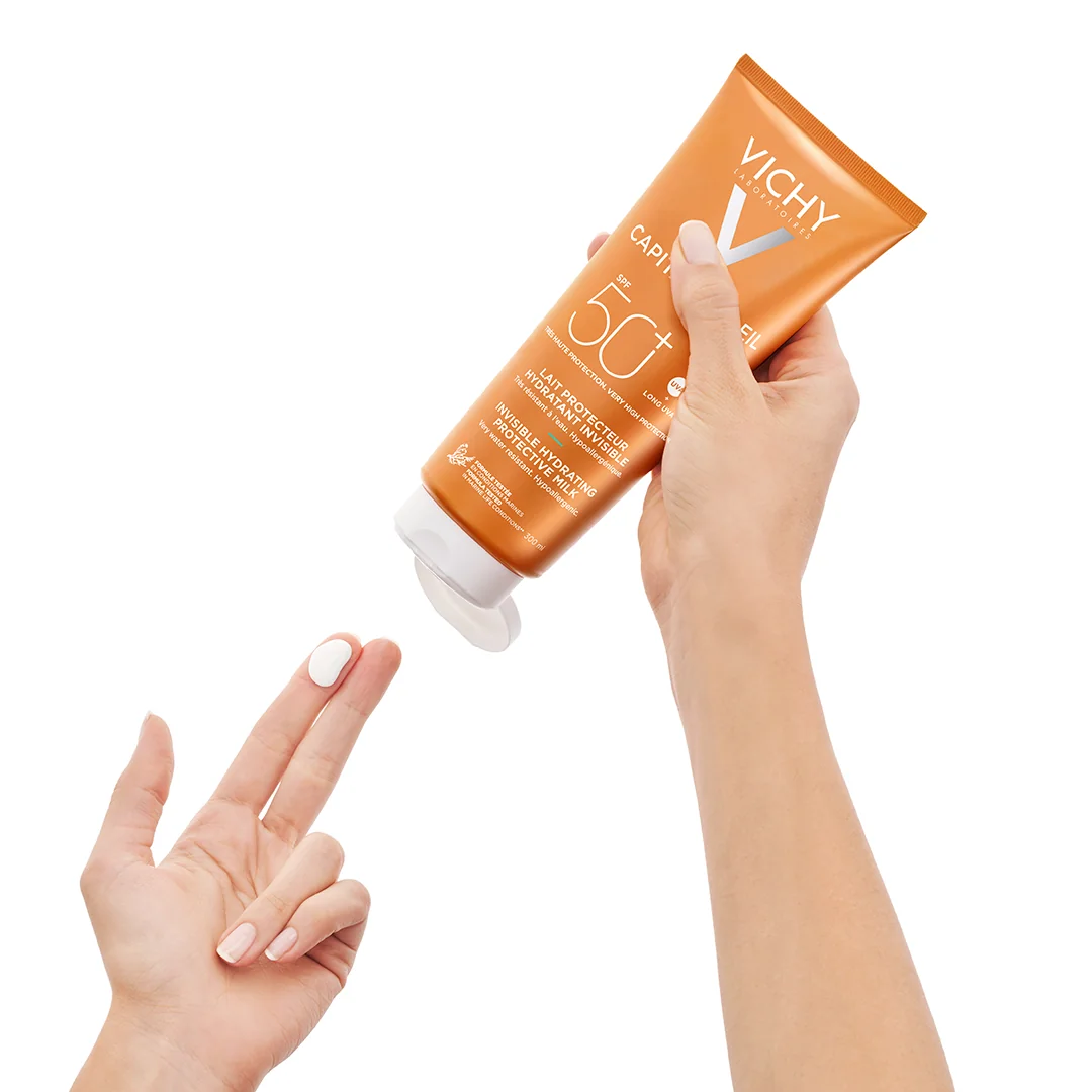 Lapte hidratant de protectie solara SPF50+ pentru fata si corp Capital Soleil, 300ml, Vichy