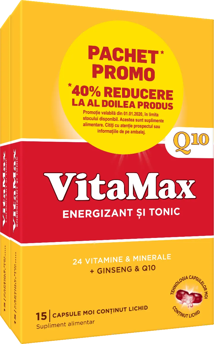 Pachet Vitamax Q10 1+1 Gratuit, 2 x 15 capsule, Perrigo