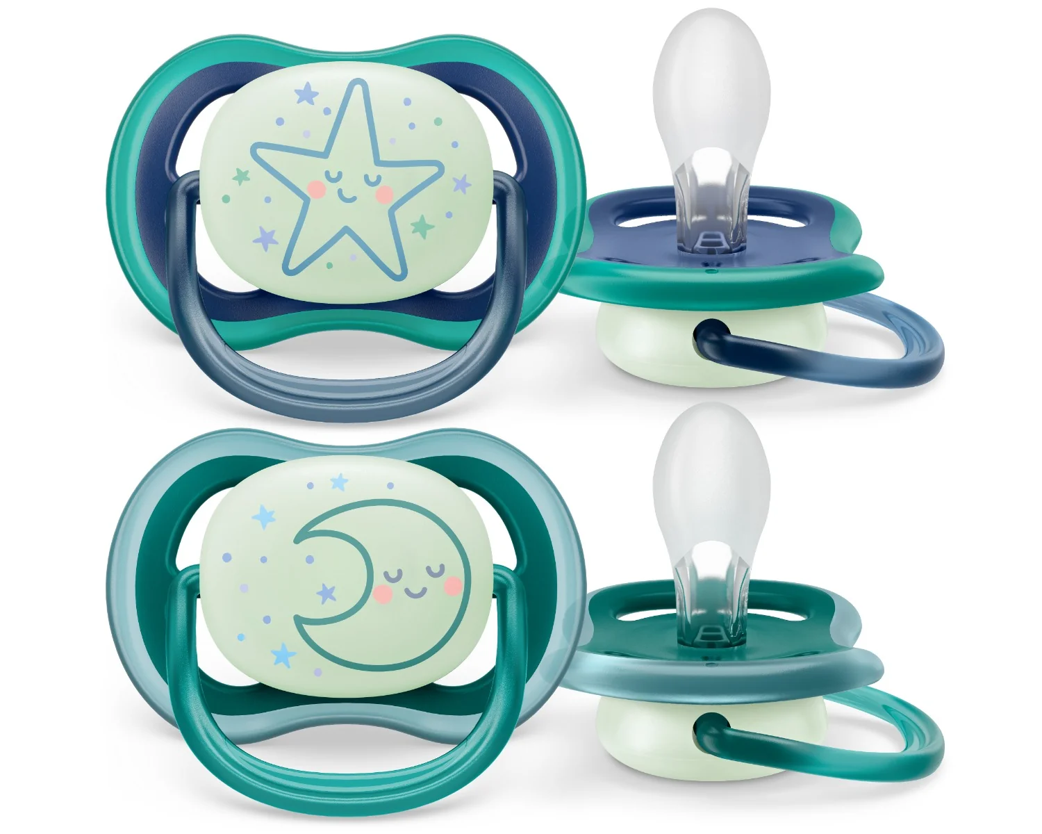 Suzete fosforescente Ultra Air SCF376/13 pentru 6-18 luni Verde/Albastru, 2 bucati, Philips Avent