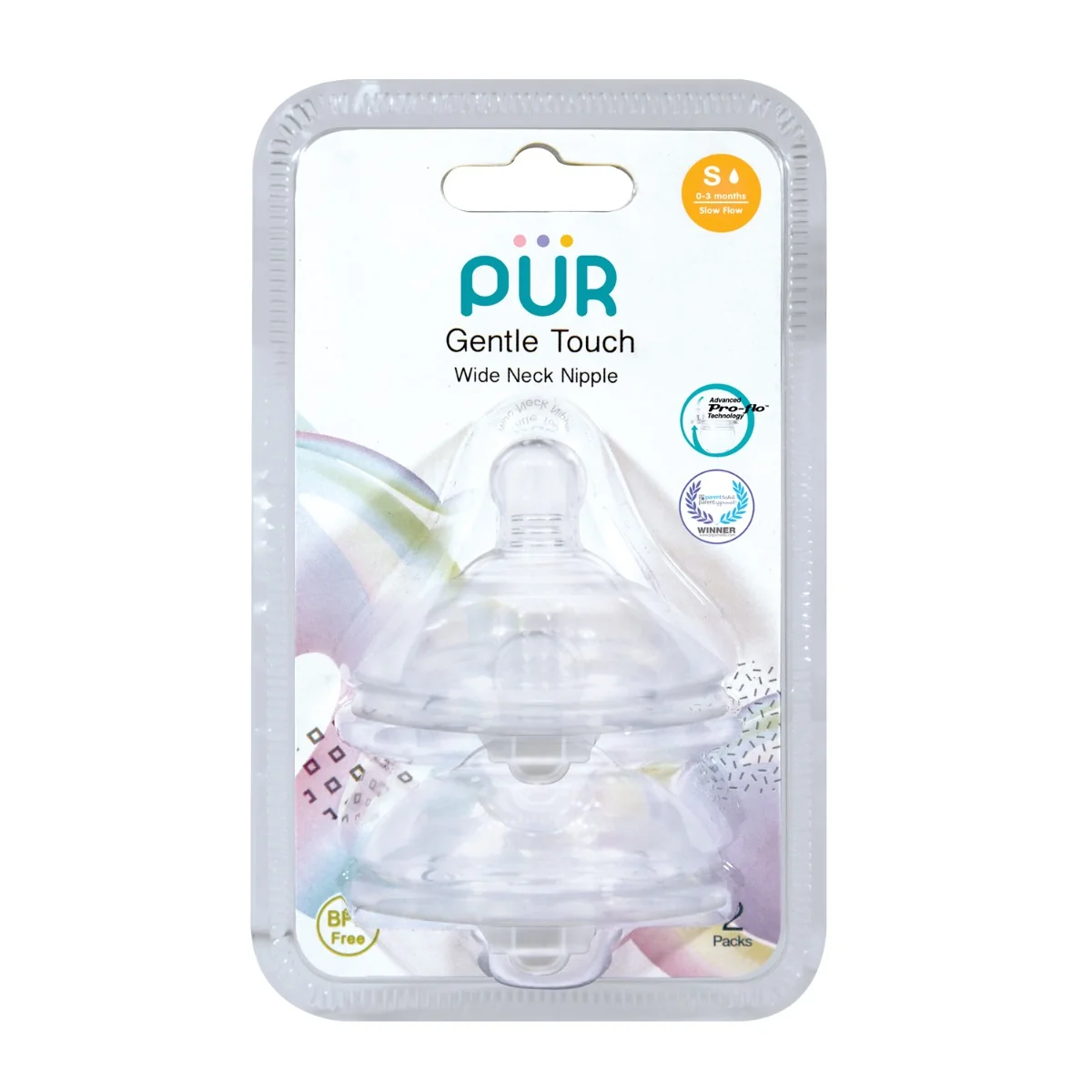 Set tetine silicon Gentle Touch marime S 0-3 luni, 2 bucati, PUR