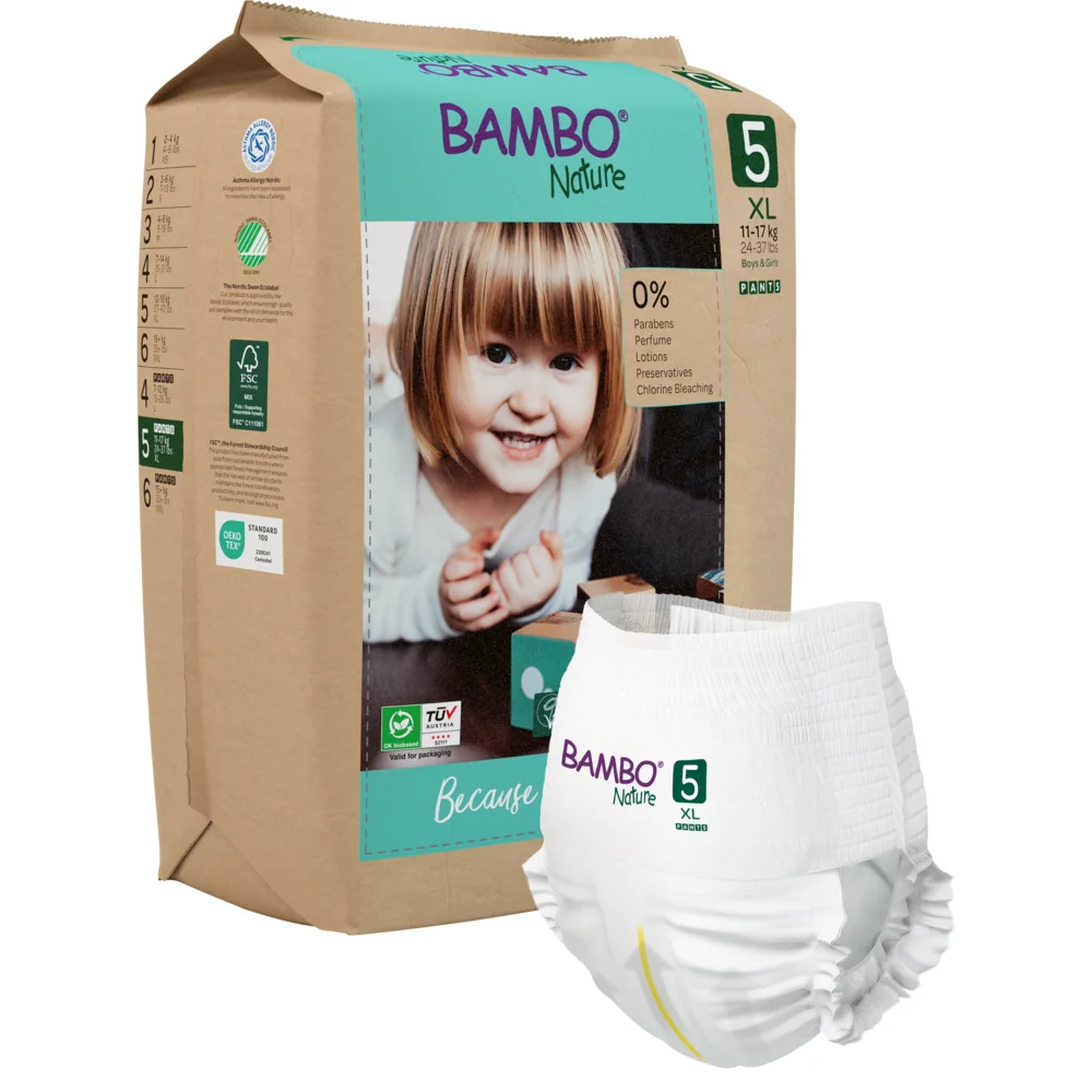 Scutece Eco Paper Bag Pants Marimea Nr. 5 pentru 11-17kg, 95 bucati, Bambo Nature