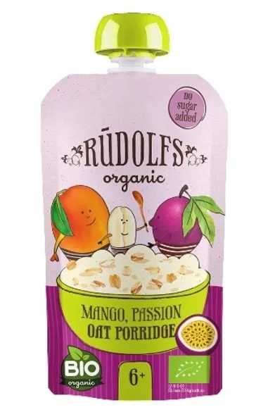 Piure cu mango + fructul pasiunii si ovaz 6+ Bio, 110g, Rudolfs