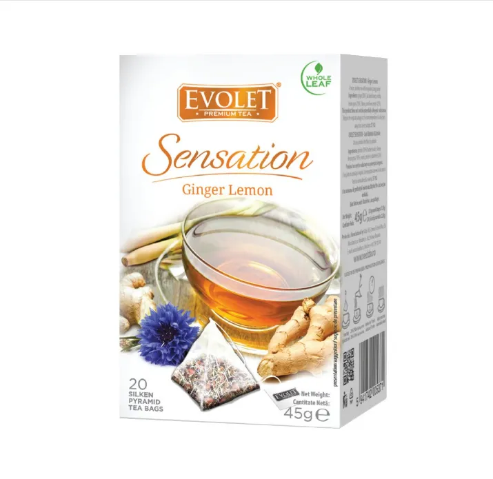 Ceai cu lamaie si ghimbir Sensation, 20 plicuri, Evolet