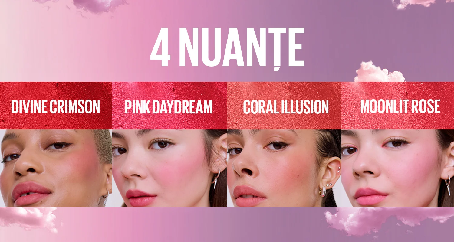 Nuante Maybelline Cloudtopia: Divine Crimson, Pink Daydream, Coral Illusion si Moonlit Rose Nuante Maybelline Cloudtopia: Divine Crimson, Pink Daydream, Coral Illusion si Moonlit Rose