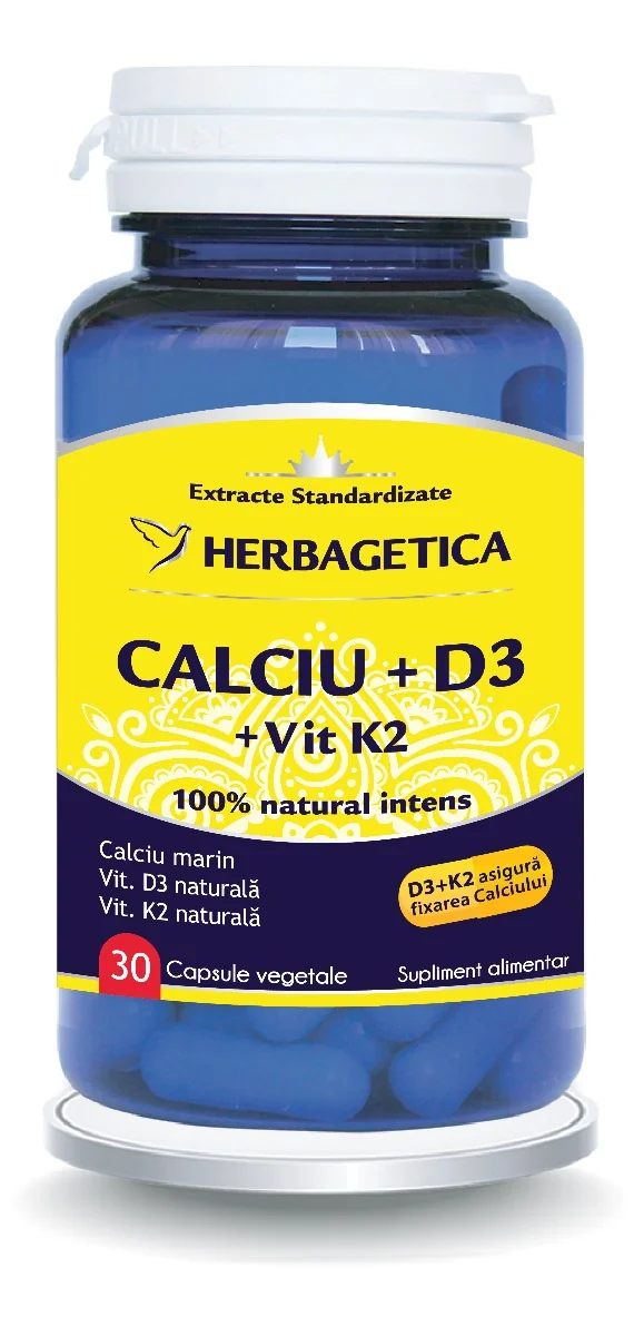 Calciu + D3 cu Vitamina K2, 30 capsule, Herbagetica