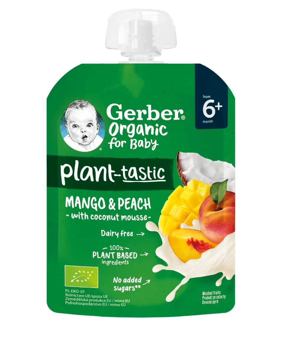 Pouch din mango si piersici Bio de la 6 luni, 80g, Gerber