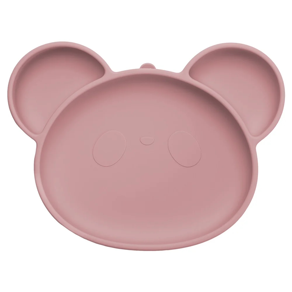 Farfurie din silicon cu ventuza Panda Old Rose 6 luni+, 1 bucata, Appekids