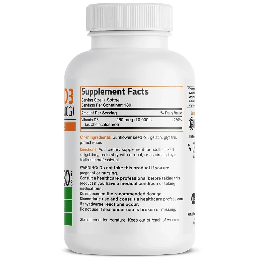 Vitamina D3 10000UI, 180 capsule, Bronson Laboratories
