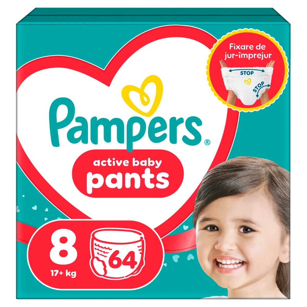 Scutece-chilotel Active Baby Pants Mega Box Marimea 8 pentru +17kg, 64 bucati, Pampers