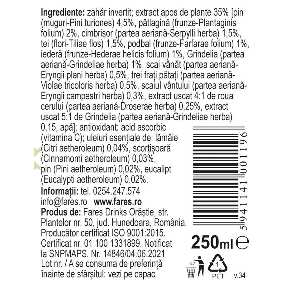 Sirop Plantusin, 250ml, Fares