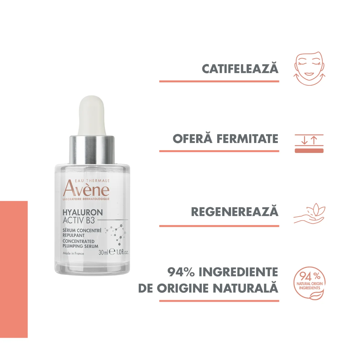 Ser concentrat cu efect de reumplere Hyaluron Active B3, 30ml, Avene