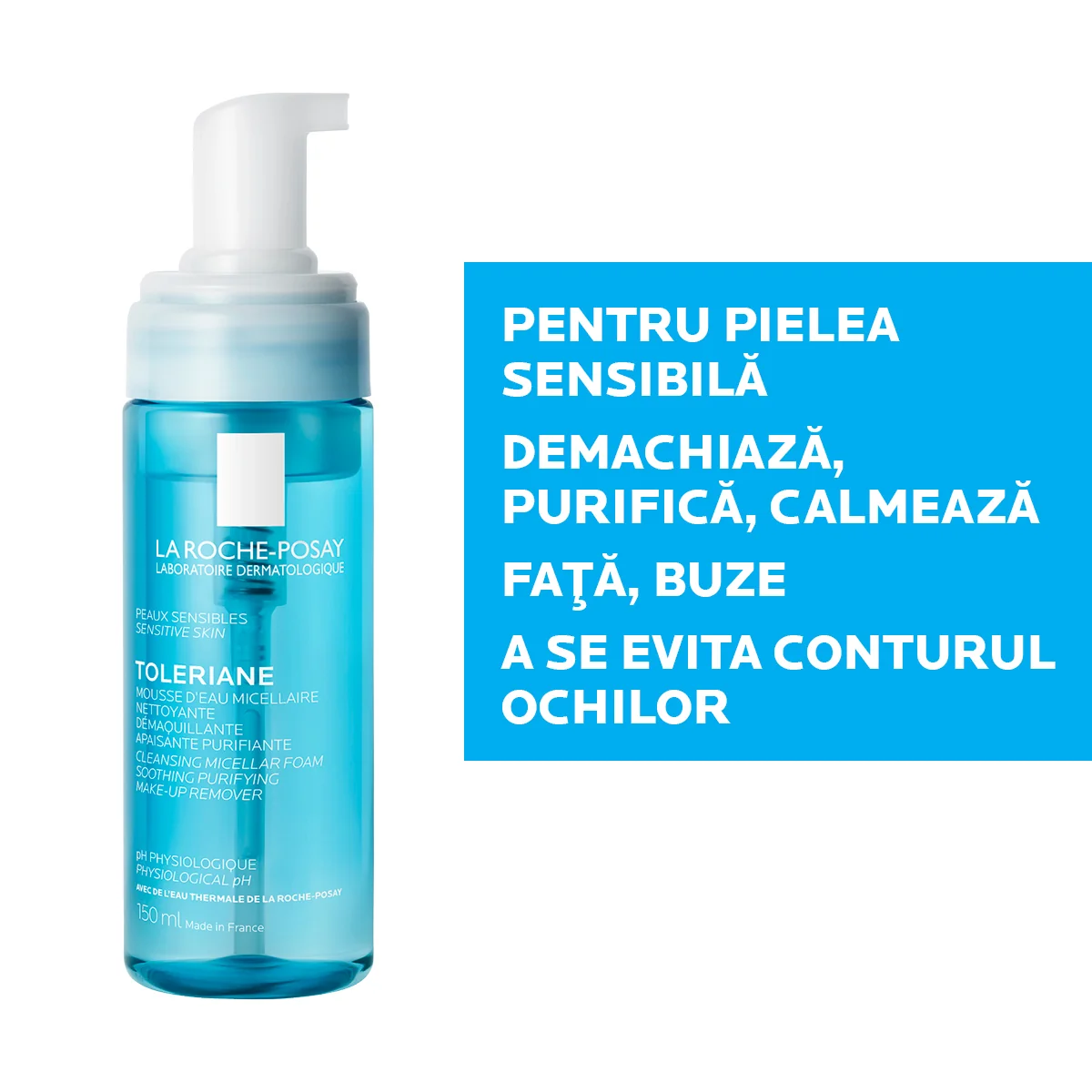 Spuma micelara de curatare pentru ten normal-mixt si sensibil Toleriane, 150ml, La Roche-Posay