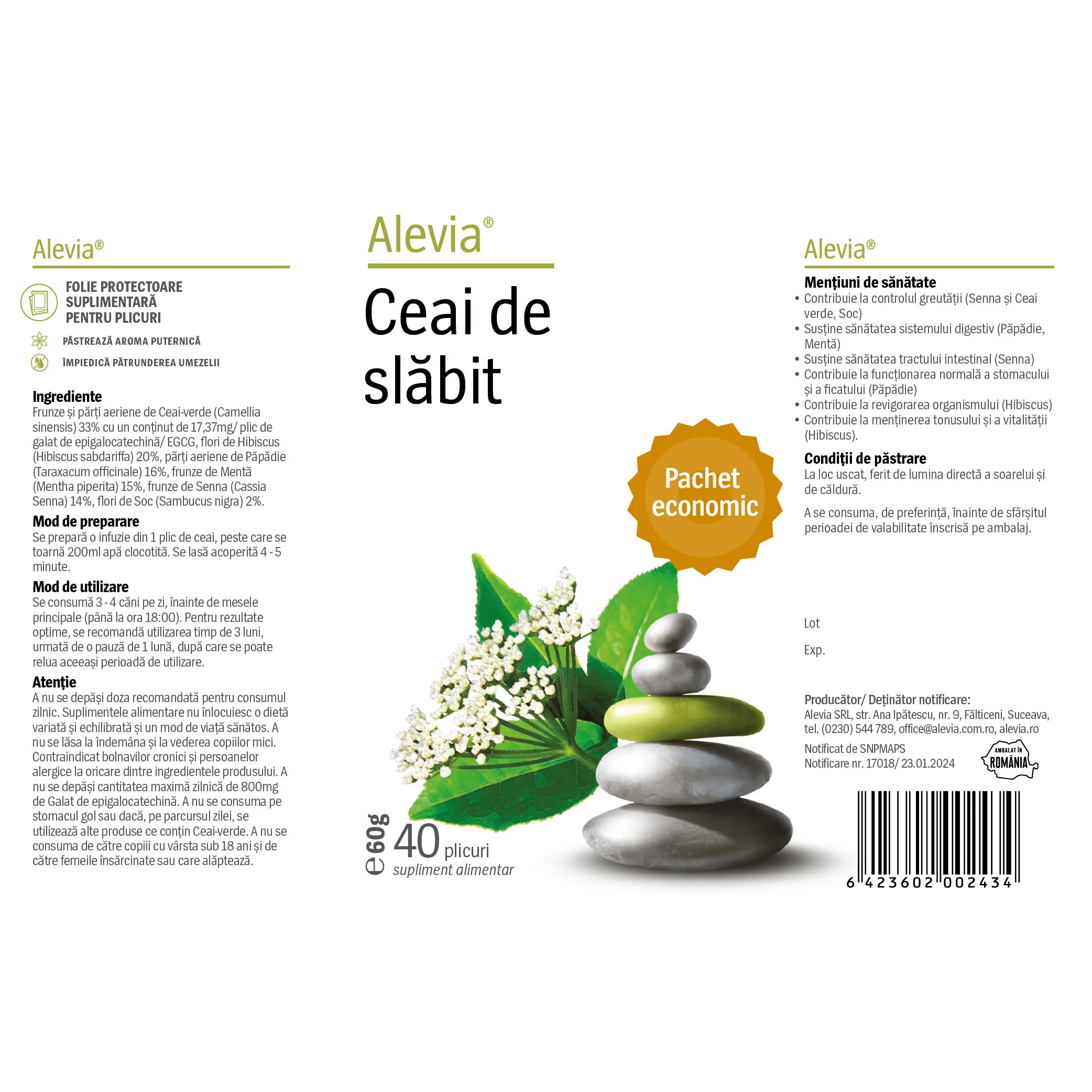 Ceai de slabit, 40 plicuri, Alevia