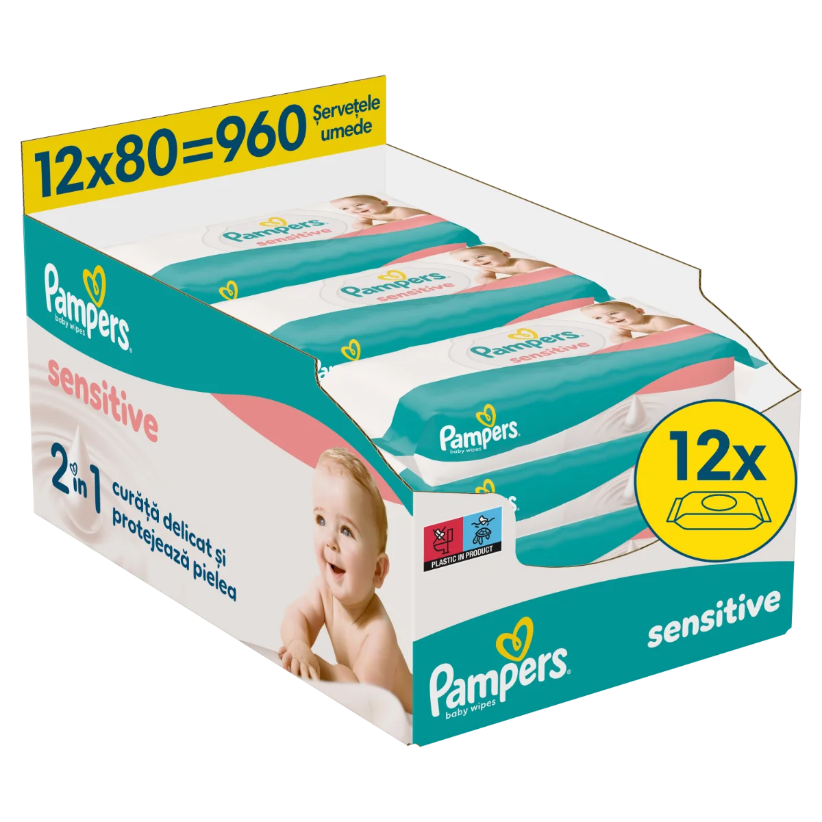 Servetele umede Sensitive, 960 bucati, Pampers