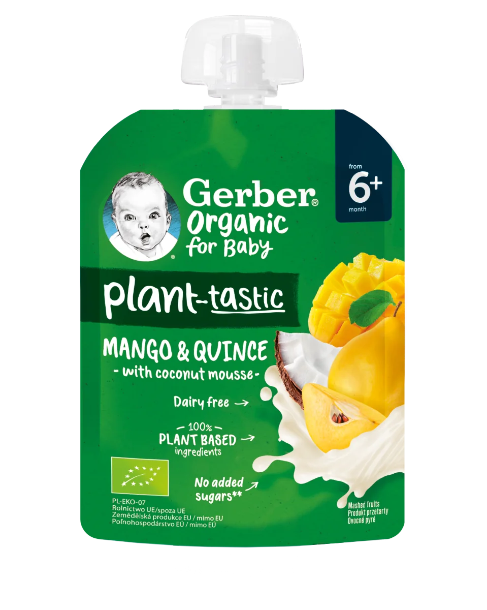 Pouch din mango si gutui Bio de la 6 luni, 80g, Gerber